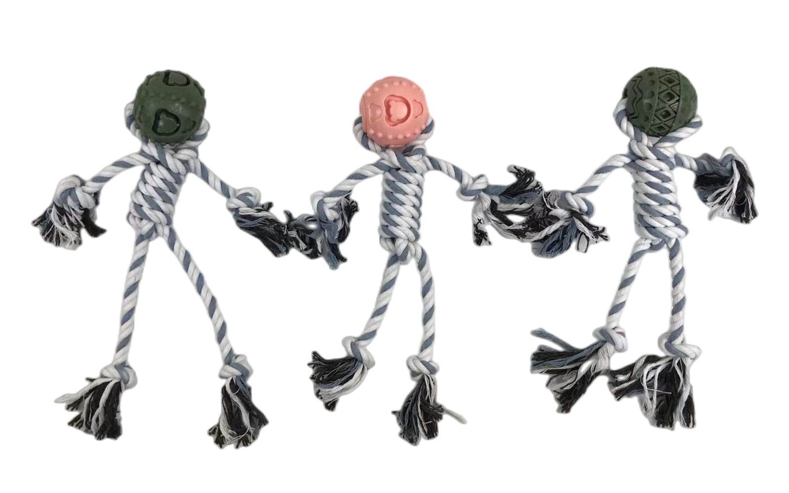 3-Piece Rubber Ball & Rope Dog Toy Set