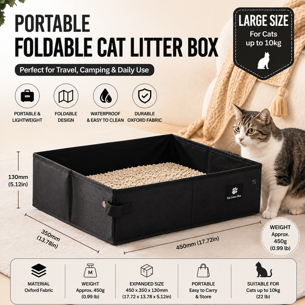 Large Foldable Travel Cat Litter Box – Black