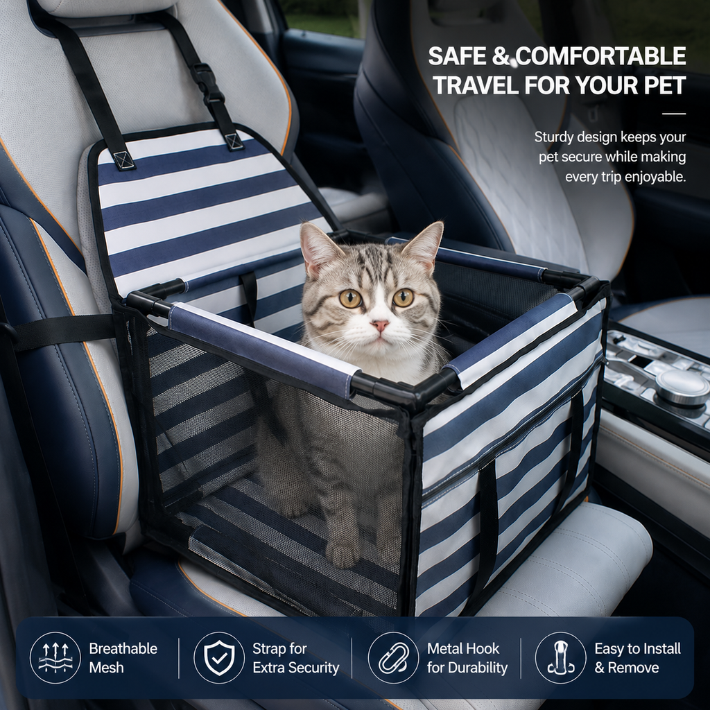 Waterproof Pet Car Booster Seat – Striped