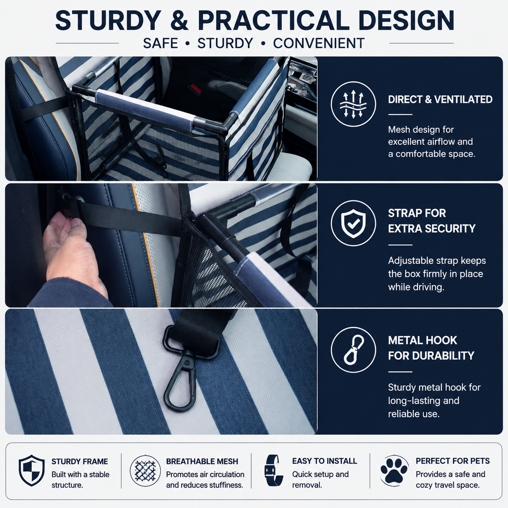 Waterproof Pet Car Booster Seat – Striped