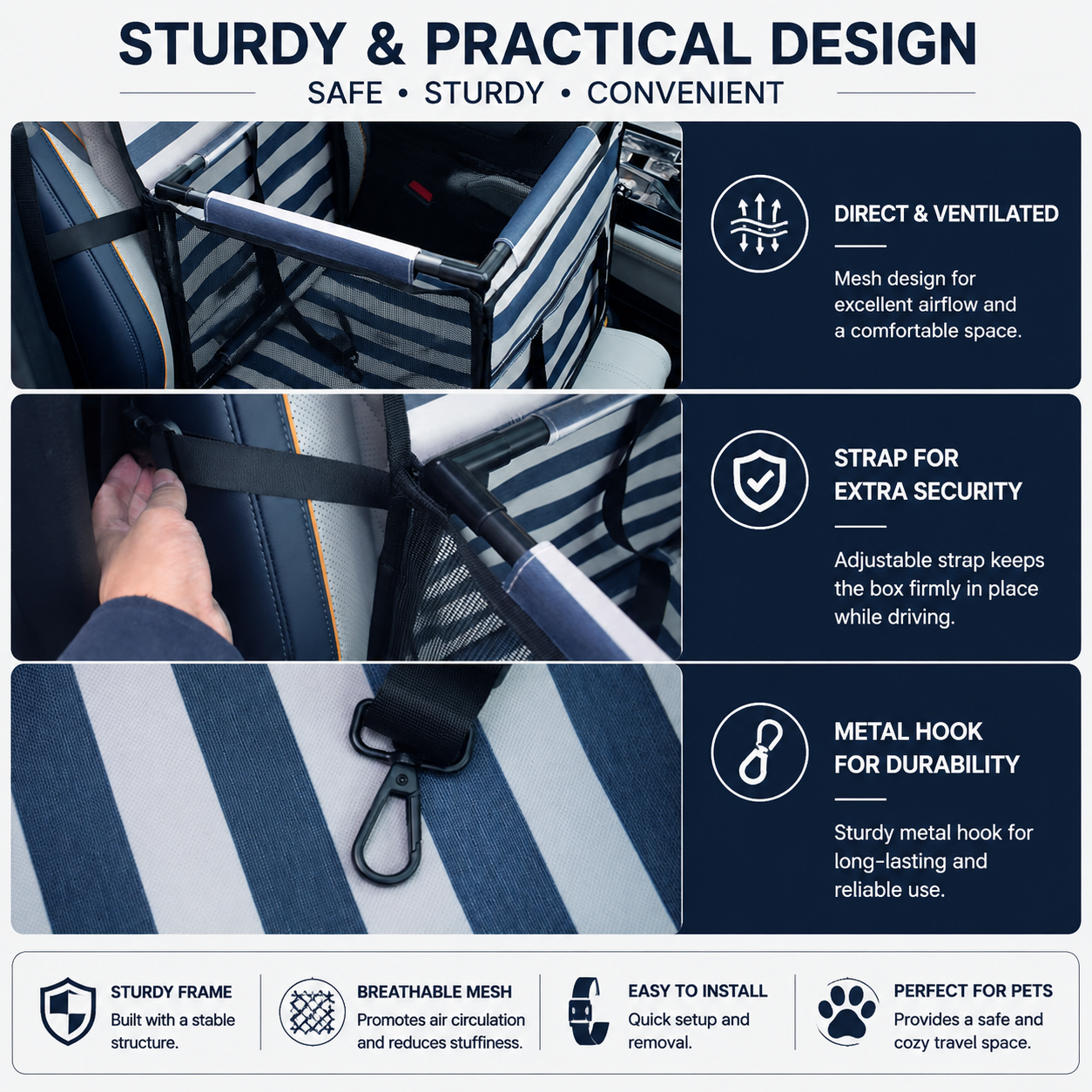 Waterproof Pet Car Booster Seat – Striped